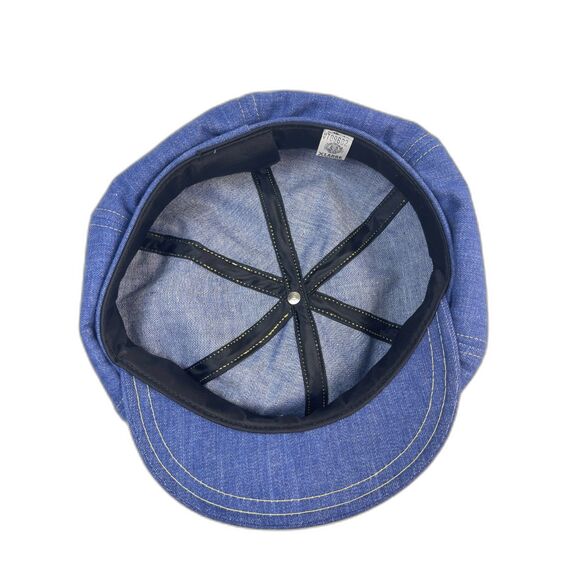 Vintage 1970s Paperboy Hat Blue Denim Pocket Zipper UNION MADE Newsboy - Picture 9 of 12